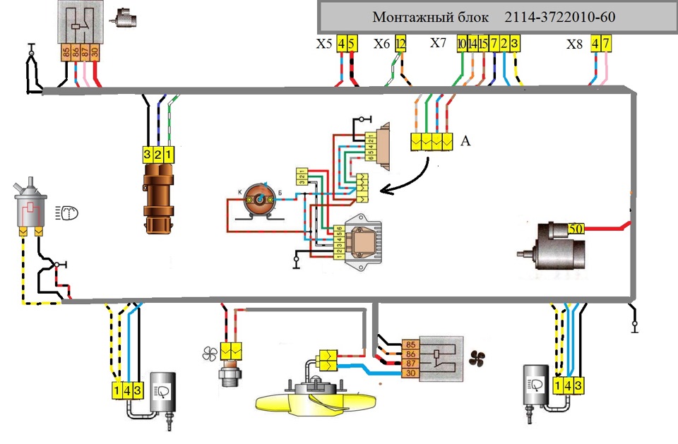 Схема электрооборудования автомобиля ВАЗ-2108, ВАЗ-2109